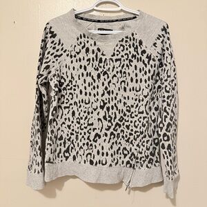 Marc New York - Women’s Gray Leopard Print Pullover Sweater